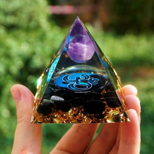 Accessories | #207 – Handmade Amethyst & Obsidian OM symbol ‘COMFORT’ ORGONITE Pyramid Accessories Accessories