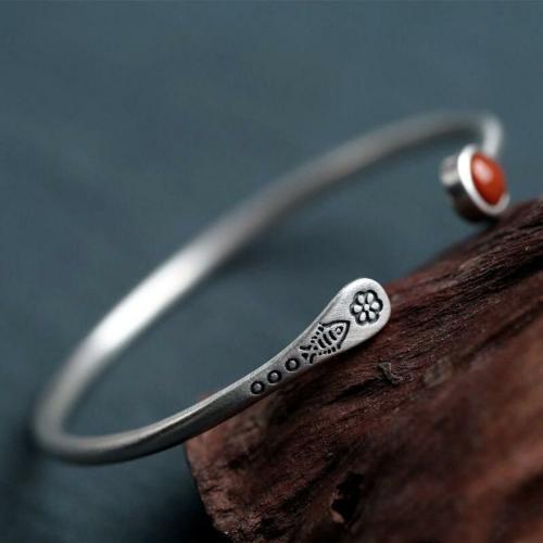 Bracelets | Ethnic Thai Silver Simplistic Fish & Natural Stone TRANQUILITY Bangle Bracelets Bracelets