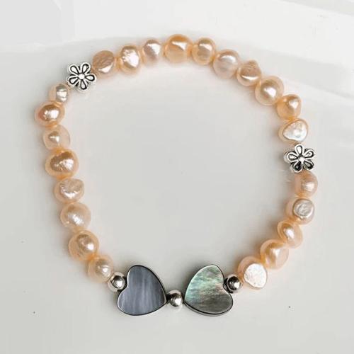 Bracelets | Feminine Natural Freshwater Pink Pearls & Abalone Shell Hearts Bracelet Bracelets Bracelets