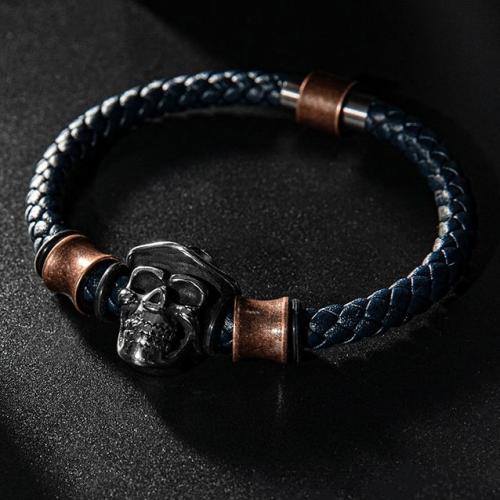 Bracelets | Men’s Stainless Steel Skull & Genuine Leather ‘STAMINA’ Bracelet Bracelets Bracelets