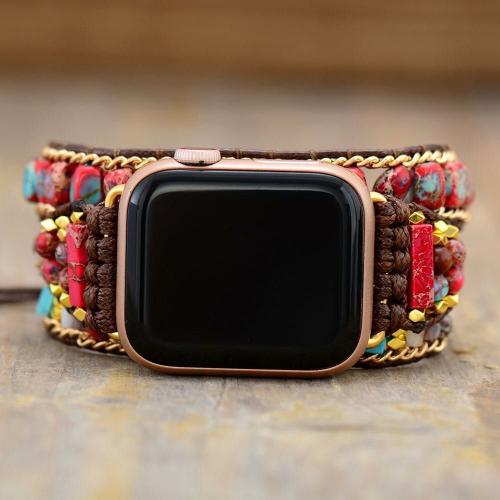 Bracelets | Natural Red Emperor Stone & Turquoise 3 Layer Apple Watch Band Bracelets Bracelets