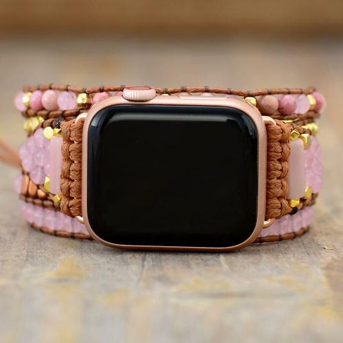 Bracelets | Natural Rose Quartz & Rhodonite 4 Layer Apple Watch Band Bracelets Bracelets