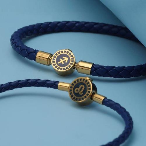 Bracelets | Stainless Steel Zodiac Star Sign & Genuine Leather Bracelet Bracelets Bracelets