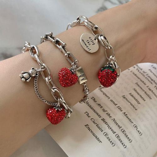 Bracelets | Thai Silver & Zirconia Bedazzled Strawberry Bracelet Bracelets Bracelets