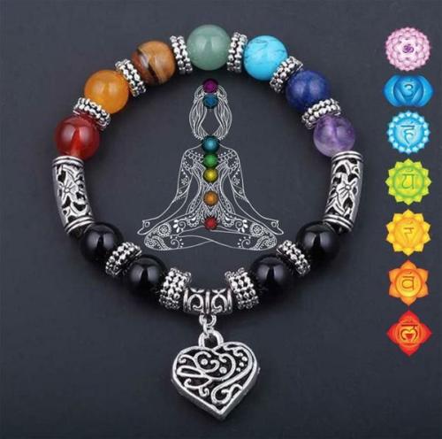 Buddha Lovers | 7 Chakra Stone Healing Heart Charm Bracelet Buddha Lovers Buddha Lovers