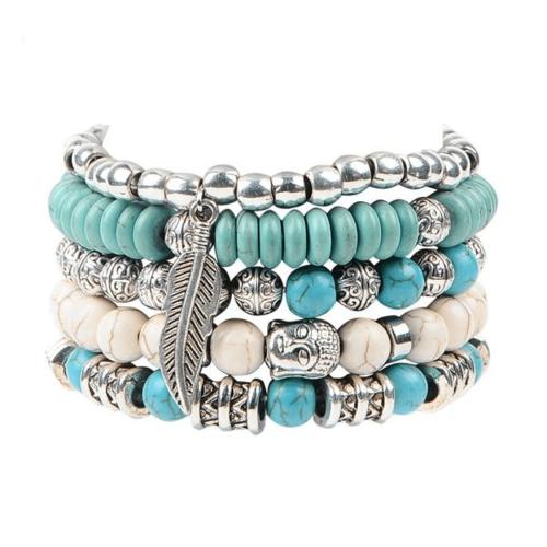 Buddha Lovers | Bright ‘n Bold 5 Pc/Set Turquoise Stone and Buddha bead bracelets Buddha Lovers Buddha Lovers