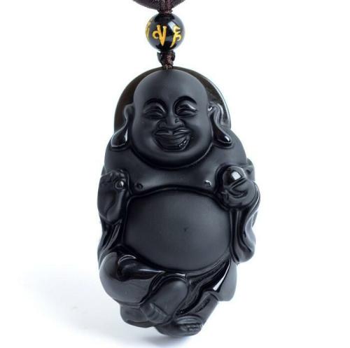 Buddha Lovers | Carved Obsidian Maitreya Buddha Pendant Necklace Buddha Lovers Buddha Lovers