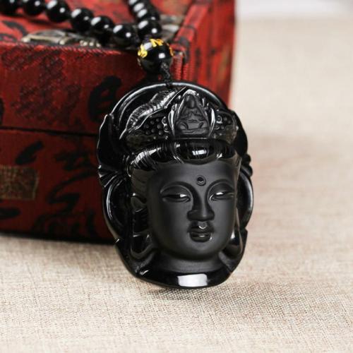 Buddha Lovers | Handcrafted Obsidian Guanyin Buddha Pendant Necklace Buddha Lovers Buddha Lovers