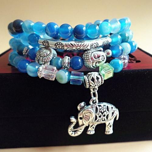 Buddha Lovers | Multi-layered Blue Tourmaline Stone Buddha & Elephant bracelet Buddha Lovers Buddha Lovers