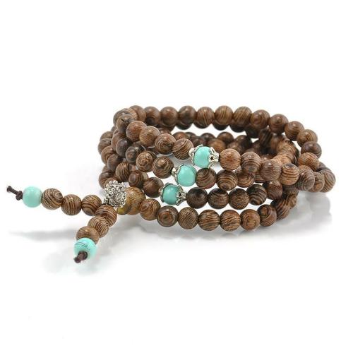 Buddha Lovers | Sandalwood & Turquoise 108 Bead Mala Bracelet Necklace Buddha Lovers Buddha Lovers