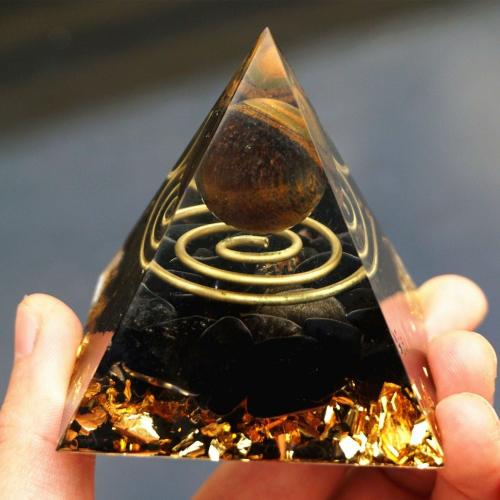 Chakra | 45-Handmade Tiger Eye & Obsidian Crystal Sphere ‘FOCUS & GROUNDING’ ORGONITE Pyramid Accessories Accessories