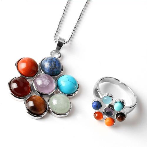 Chakra | 7 Chakra Natural Stone Flower Pendant Necklace ** With FREE Matching RING while stocks last! Chakra Chakra