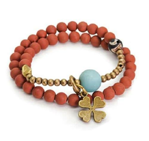 Chakra | Matte Red Jasper & Tibetan Dzi POSITIVITY Bead Lucky 4 LEAF CLOVER Bracelet Chakra Chakra