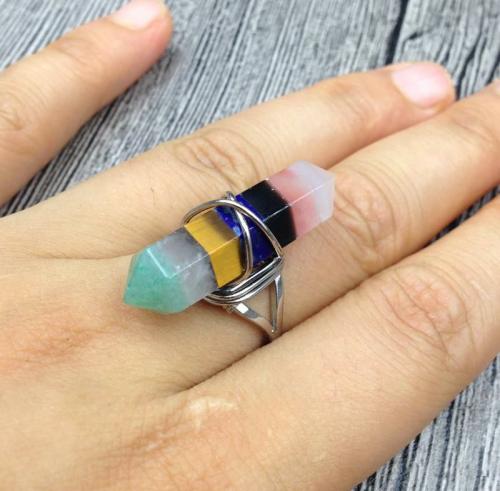 Chakra | Unique 7 Layered Natural Chakra Stone Point Wire Wrap Ring Chakra Chakra