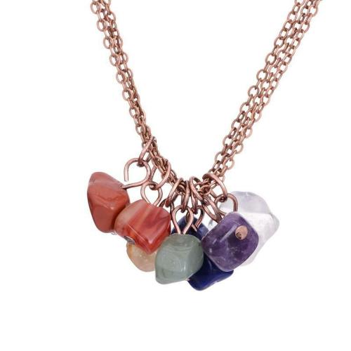 Chakra | Unique Antique Copper Triple Strand Necklace with 7 Chakra Stones Pendant Chakra Chakra