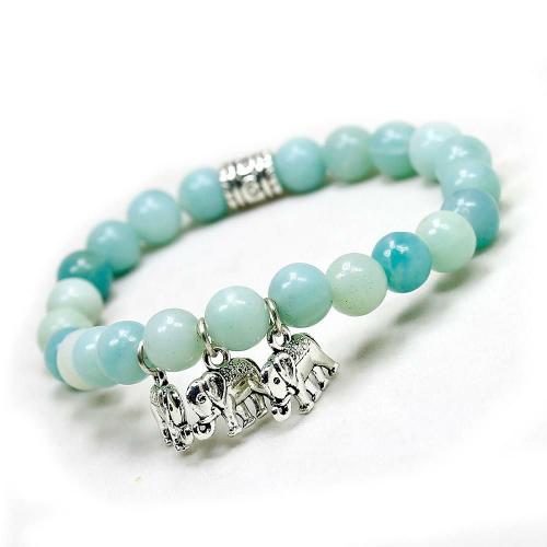 Hindu Products | Natural Amazonite Stone Elephant Charm Bracelet-3 Elephant Charms Hindu Products Hindu Products