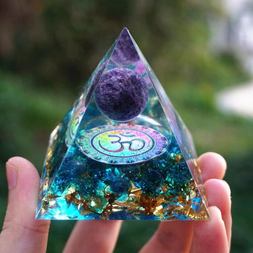 Home Decor | 10-Handmade Blue Quartz & Amethyst OM Crystal Sphere CREATIVITY ORGONITE Pyramid Accessories Accessories