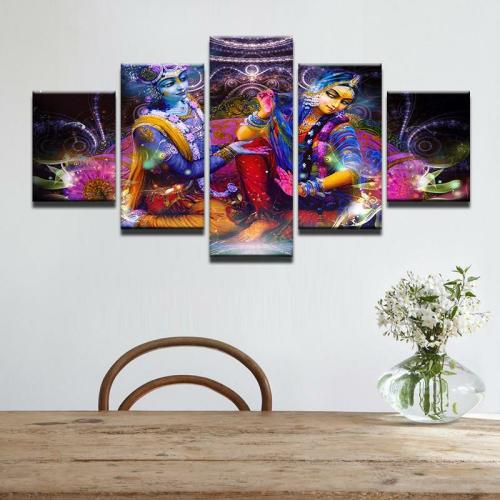 Home Decor | Colorful Indian God Vishnu and Lakshmi 5 Panel Wall Art Hindu Products Hindu Products