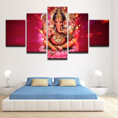 Home Decor | Vibrant Lord Ganesha 5Pc Canvas Painting Hindu Products Hindu Products