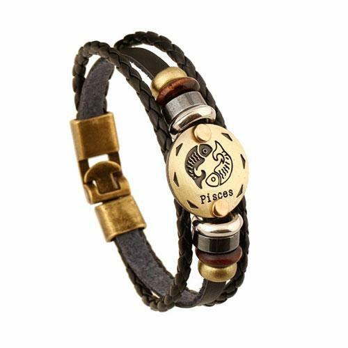 Leather Jewelry Collection | 12 Constellation Zodiac Mens/Womens Leather Bracelet For Men Leather Jewelry Collection