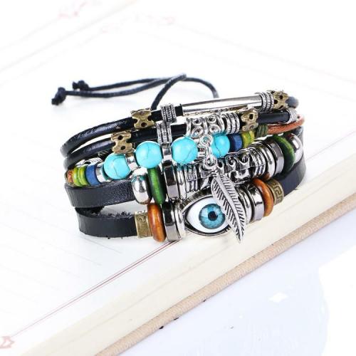 Leather Jewelry Collection | Adjustable Multi-layer Ethnic Evil Eye Leather Charm Bracelet For Men Leather Jewelry Collection