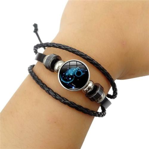 Leather Jewelry Collection | Colorful Zodiac Astrology Sign Bracelet For Men Leather Jewelry Collection