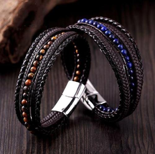 Leather Jewelry Collection | Men’s Genuine Leather & Stone 6 Stranded ENERGY Bracelet For Men Leather Jewelry Collection