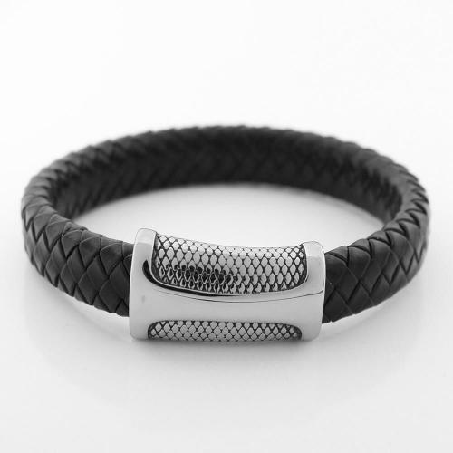 Leather Jewelry Collection | Mens Never Fade Stainless Steel & Braided Leather SNAKE SKIN Accent Bracelet For Men Leather Jewelry Collection