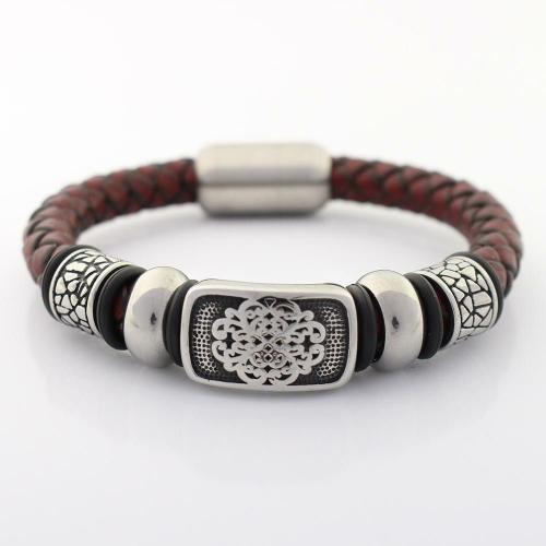 Leather Jewelry Collection | Men’s Stainless Steel Braided Leather with AUSPICIOUS CLOUDS Charms For Men Leather Jewelry Collection