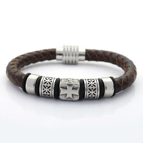 Leather Jewelry Collection | Men’s Stainless Steel Genuine Braided Leather Bracelet with Cross Charm For Men Leather Jewelry Collection