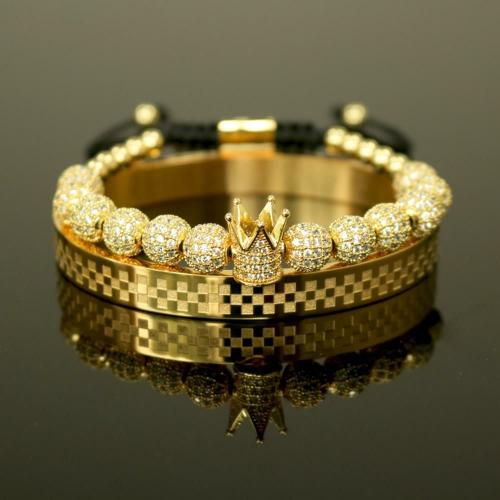 Luxury Collection | Luxury Titanium & Micro Pave CROWN 2pc Bracelet Set For Men Luxury Collection