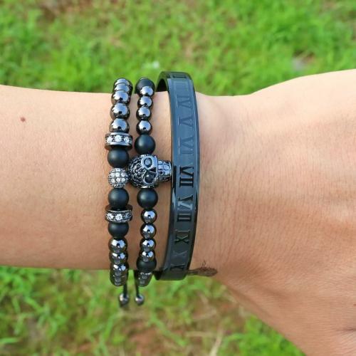 Luxury Collection | Luxury Titanium Skull , Onyx & Pave 3 Pc Bracelet Set For Men Luxury Collection