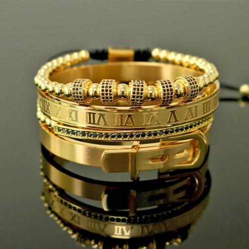 Luxury Collection | Luxury Titanium Zirconia Pave 4 Pc Buckle Bracelet Set For Men Luxury Collection