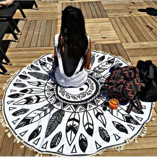 Mandala Tapestry/Blankets | Yin & Yang Feather Mandala Yoga Beach Tapestry Mandala Tapestry/Blankets Mandala Tapestry/Blankets