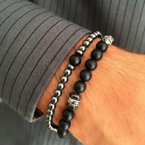 Minimalist Collection | 2pc/set Men’s Hematite & Onyx Stone SELF CONTROL Bracelets For Men Minimalist Collection