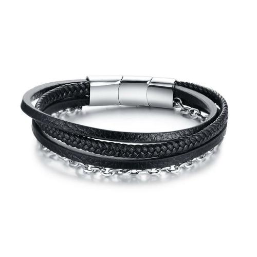 Minimalist Collection | Classic & Timeless- Minimalist Titanium Steel & Genuine Leather 4 Layer Wrap Bracelet- For Men Leather Jewelry Collection