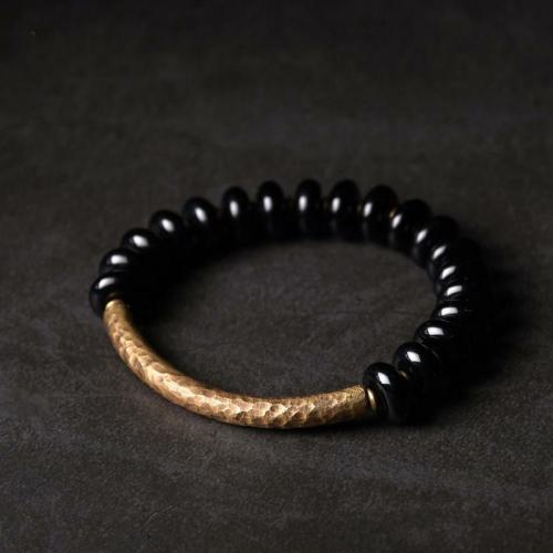 Minimalist Collection | Hand Beaten Copper & Obsidian Ethnic Tibetan REPEL NEGATIVITY Bracelet For Men Minimalist Collection