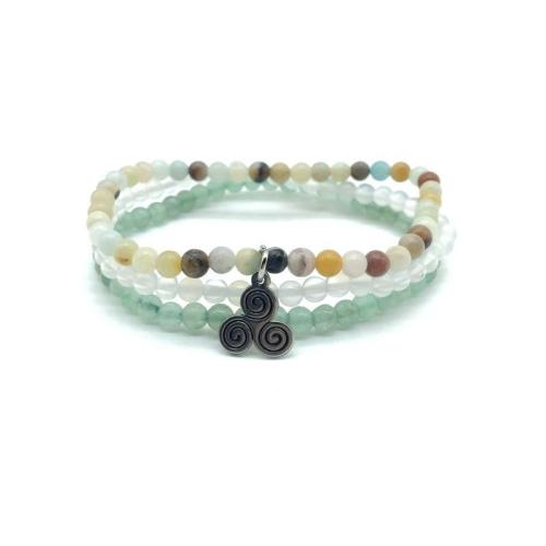 Minimalist Collection | HARMONY & HEALING-Green Aventurine,Amazonite & Snow Quartz- 3/pc "MIGHTY MINIS " Healing Energy Stone Bracelets For Men Minimalist Collection