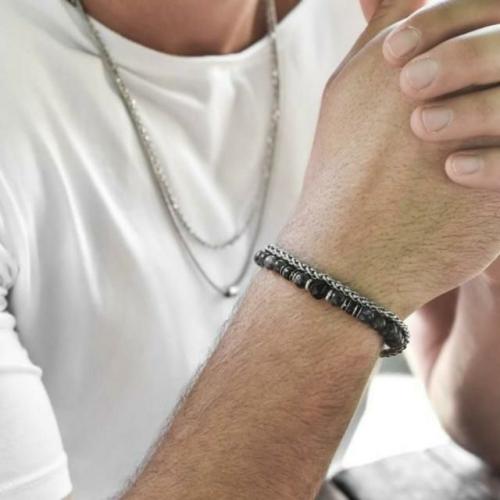 Natural Stone Collection | 2pcs/set -Stainless Steel Link & Map Jasper Stone TRANQUILITY Bracelets For Men Minimalist Collection