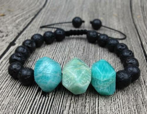 Natural Stone Collection | Lava & Faceted Chunky AMAZONITE ‘HOPE STONE’ Bracelet Aromatherapy Aromatherapy