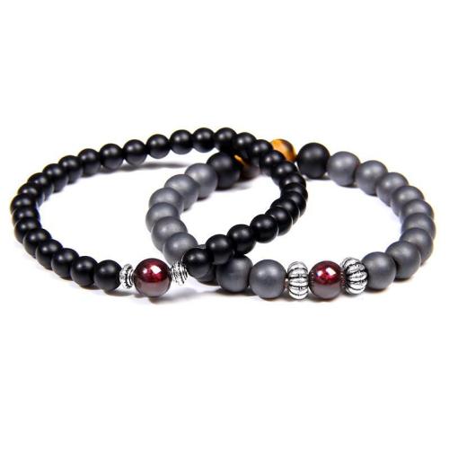 Natural Stone Collection | Matte Black Onyx/Hematite Stone with Garnet Stone-HONESTY Bracelet For Men Natural Stone Collection