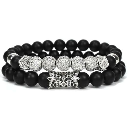 Natural Stone Collection | Men’s Matte Onyx & Zirconia Accent PERSEVERANCE Bracelet Set For Men Natural Stone Collection