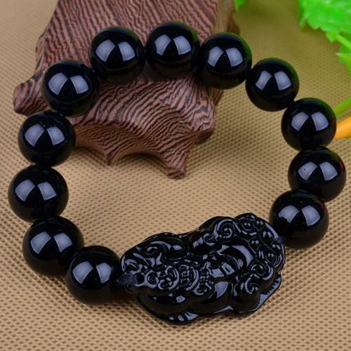 Natural Stone Collection | Natural Black Obsidian & Feng Shui Fav -PIXIU LUCK ATTRACTING Bracelet For Men Natural Stone Collection