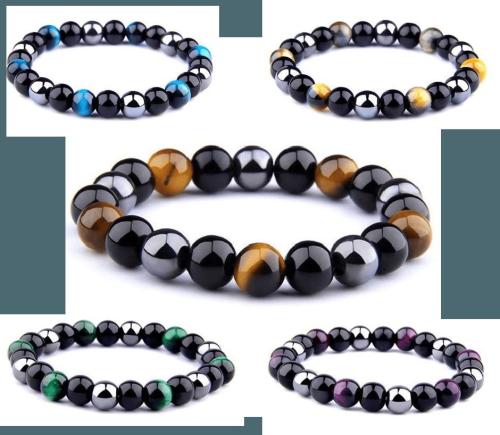 Natural Stone Collection | Natural Obsidian, Hematite & Assd Tiger Eye Beads MANIFEST GOALS Bracelet For Men Natural Stone Collection