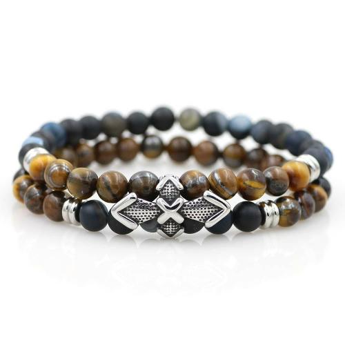 Natural Stone Collection | Quality Stainless Steel & Natural Stone Dual Layer RESILIENCE Bracelet Set-5 Stone Combos For Men Natural Stone Collection