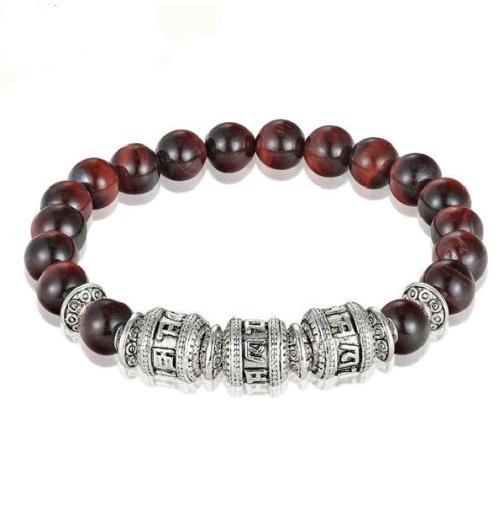 Natural Stone Collection | Red Tiger Eye Natural Stone OM mantra Men’s Bracelet For Men Natural Stone Collection