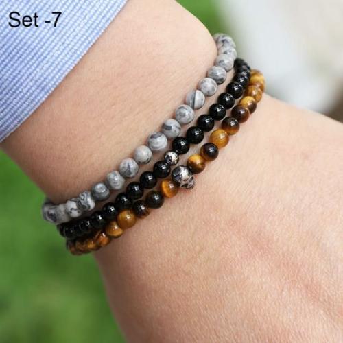 Natural Stone Collection | Stylish Steel & Stone 3 pc Minimalist Men’s Bracelet Set-11 Styles For Men Minimalist Collection