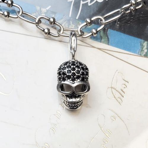 Necklaces | Silver & Zirconia Beaded Skull Pendant Necklace For Men Necklaces