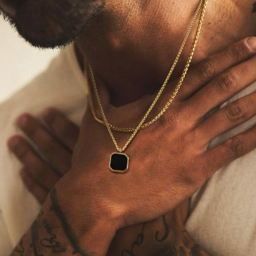 Necklaces | Stainless Steel Men’s Necklace Set with Geometric Onyx Pendant and Chain For Men Necklaces