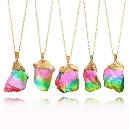 Pendant Necklaces | Rainbow Aura Natural Quartz Stone Pendant Necklace Chakra Chakra